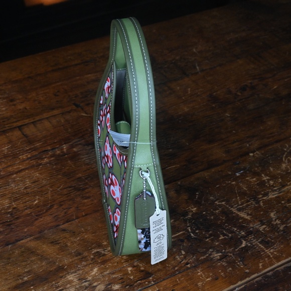 Coach Ergo bag Coachtopia Green and Red Embossed leather HANDBAG butterfly print - Picture 3 of 11